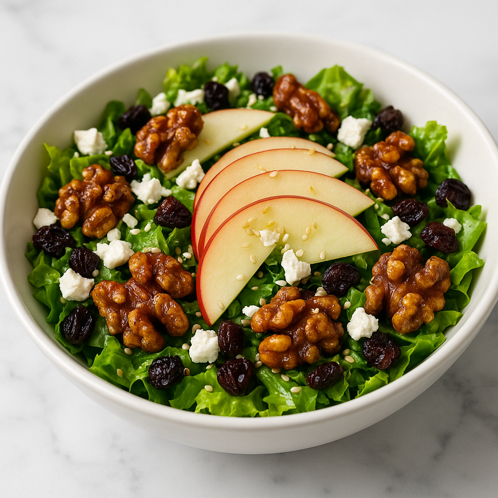 سلطة التفاح والجوز المكرمل نكهة منعشة وقوام مقرمش